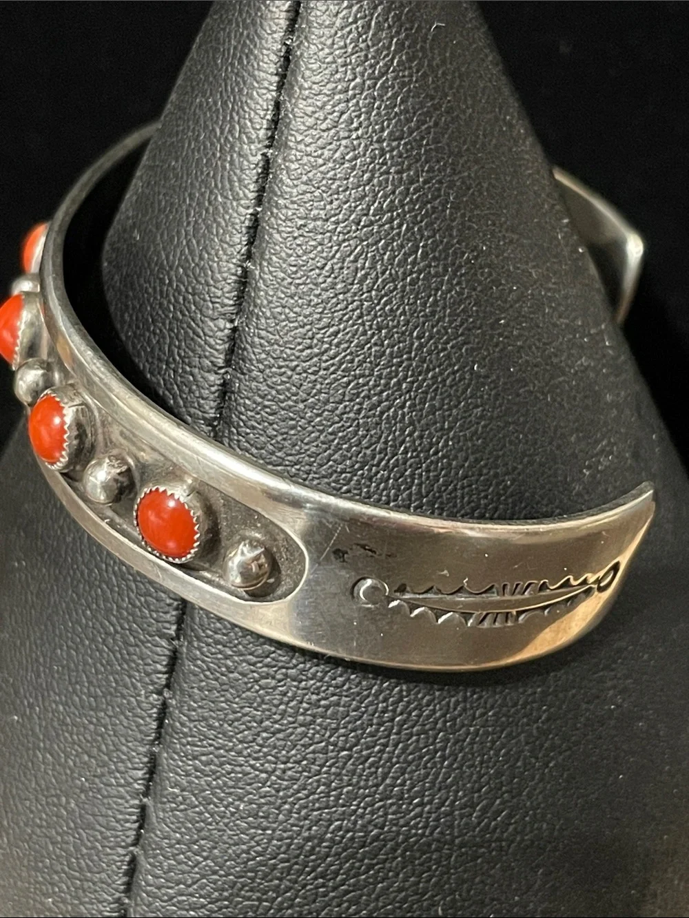 Rare Thomas (Tommy)Singer Sterling Silver Red Coral Cuff Bracelet. Old Hallmark.